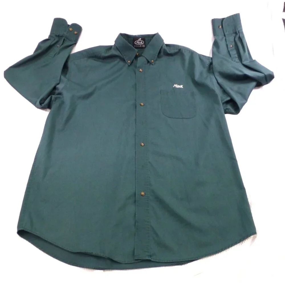 Mack Trucks Bulldog Diesel Trucker Basics Mens Button-Down Shirt Green Lrg - Picture 1 of 7